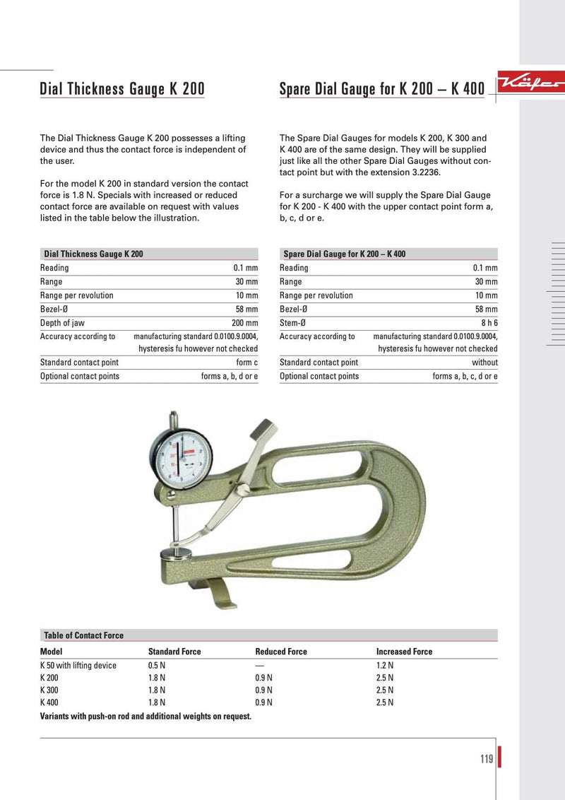 Παχύμετρο μέτρησης δέρματος κτλ (μαλακά υλικά) Kafer