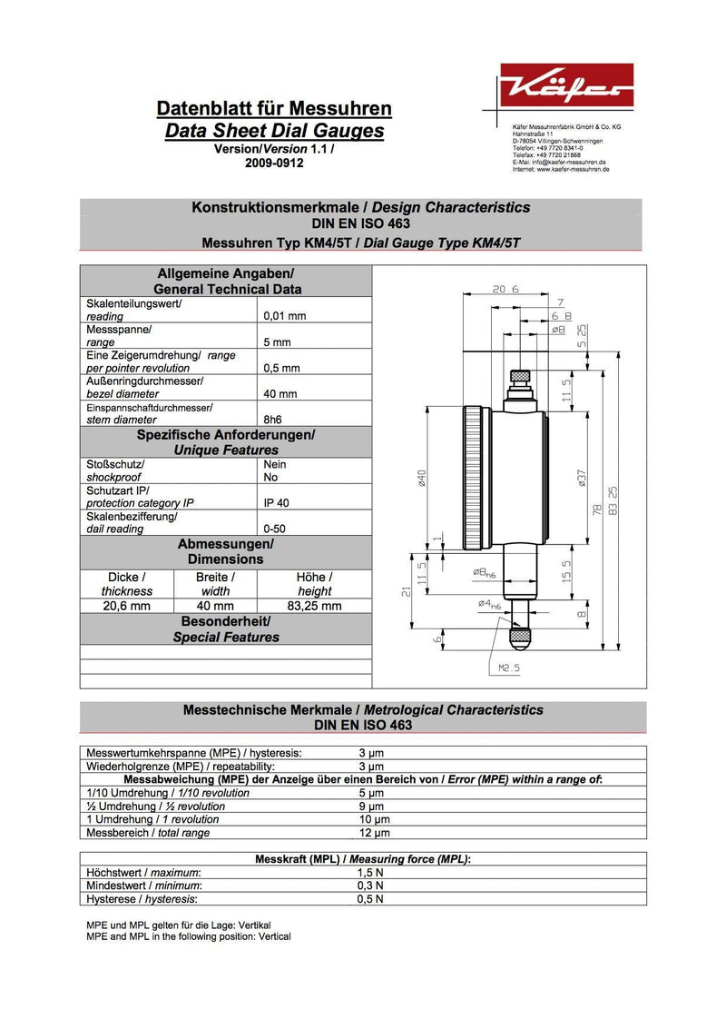 Μετρητικό Ρολόι Γράφτη - Μικρό Ø40mm Kafer