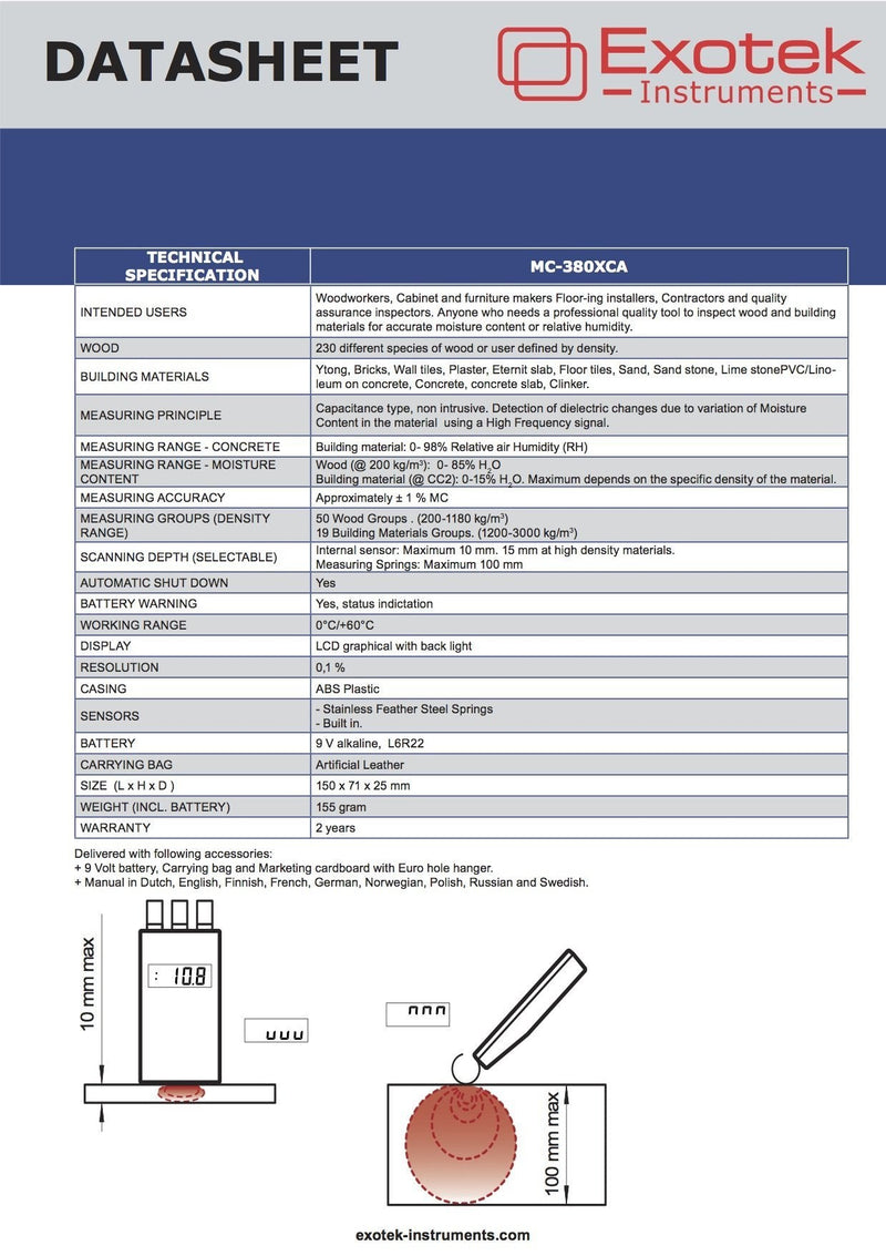 Υγρασιόμετρο - Σκυροδέματος, Μπετού, Τσιμέντου 3 Λαμών για μη Καταστροφικές Μετρήσεις για επαγγελματίες Exotek