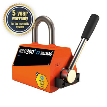 Μαγνήτης ανύψωσης Walmag NEO300 πορτοκαλί, με μεταλλική χειρολαβή και μοχλό ενεργοποίησης ON/OFF