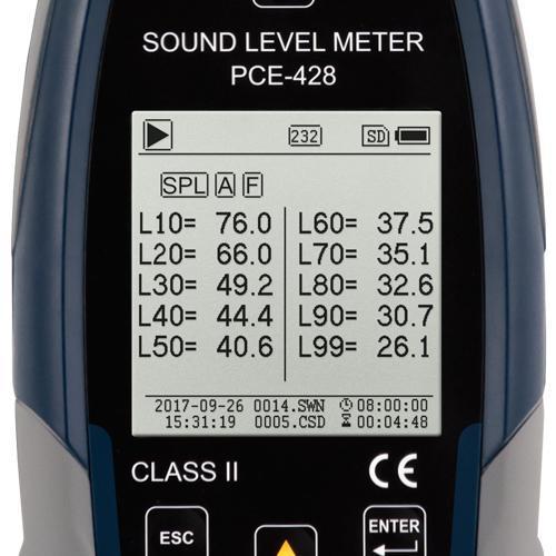 PCE-428 - Ηχόμετρο Περιβάλλοντος - Ανάλυση φάσματος ήχου - Class II - USB - Λειτουργία ζώνης οκτάβας(Octave Band)