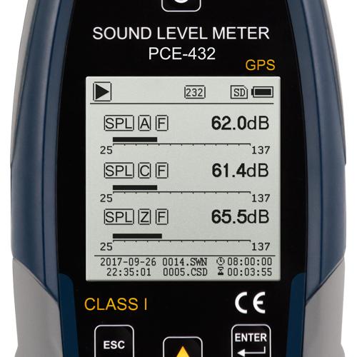 PCE-432 - Ηχόμετρο Περιβάλλοντος - Class I - GPS - USB - Λειτουργία Οκτάβας (Octave band)