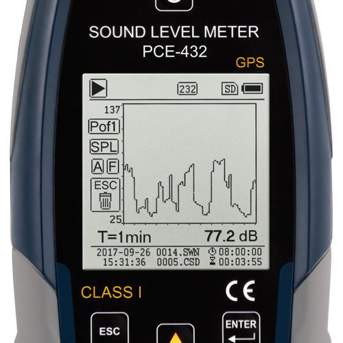 PCE-432-EKIT - Ηχόμετρο Περιβάλλοντος - Class I - GPS - USB - Με λειτουργία ζώνης οκτάβας(Octave Band)