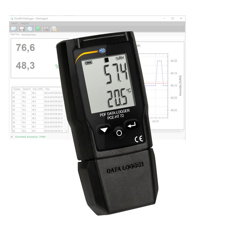 Υγροθερμόμετρο datalogger PCE Instruments PCE-HT 72 με οθόνη %RH/°C και πλήκτρα χειρισμού, μαύρο σώμα