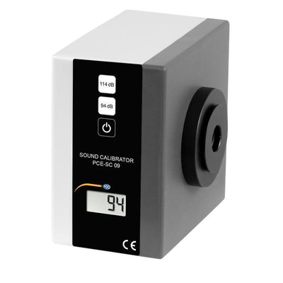 Βαθμονομητής ηχομέτρου PCE Instruments PCE-SC 09 Class I, γκρι σώμα με οθόνη και υποδοχή μικροφώνου