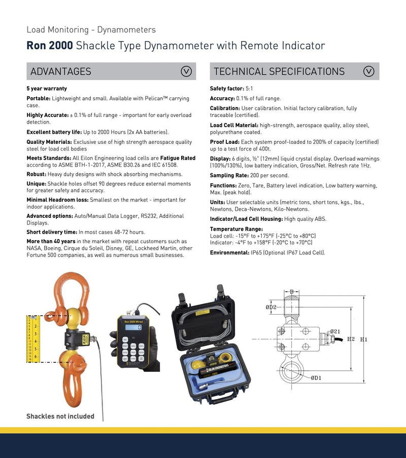 Δυναμόμετρο IP67 με ενσύρματο χειριστήριο εώς 300 τόνους Eilon