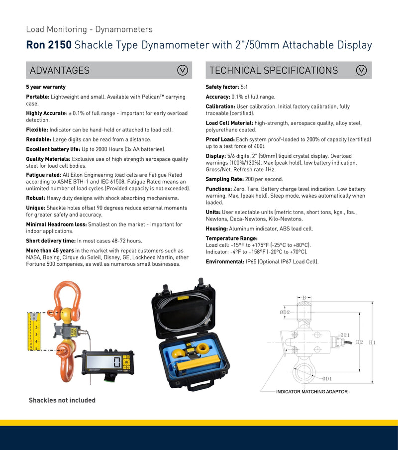 Δυναμόμετρο εώς 300 τόνους με μεγάλη αποσπώμενη οθόνη (Display) Eilon