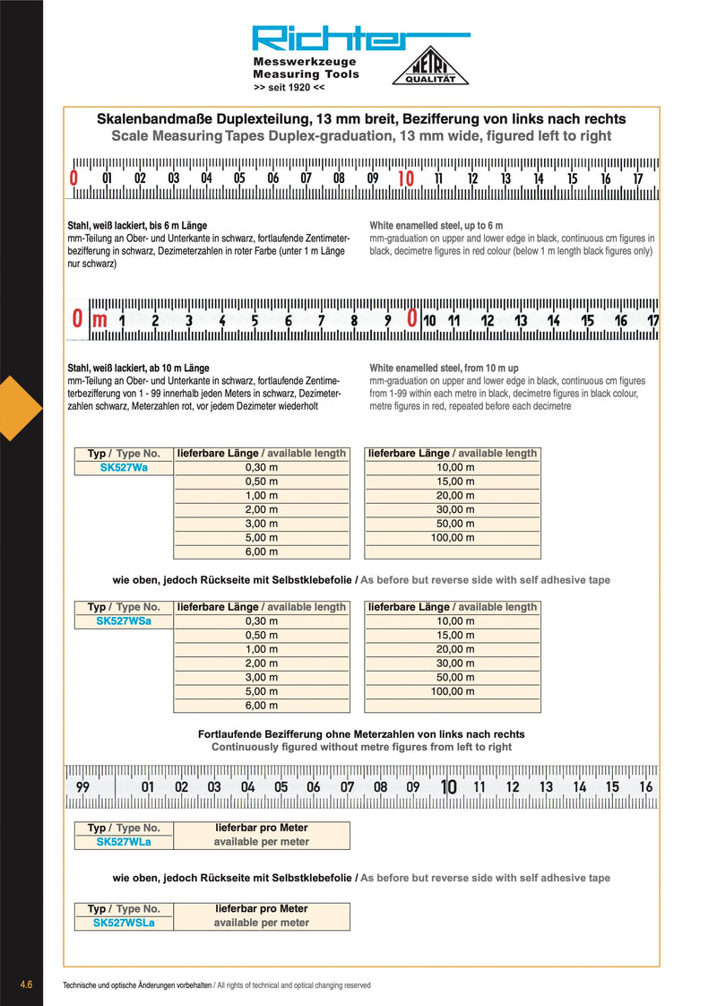 Αυτοκόλλητη Μετροταινία Ατσάλινη (προς τα δεξια) 13 mm Richter