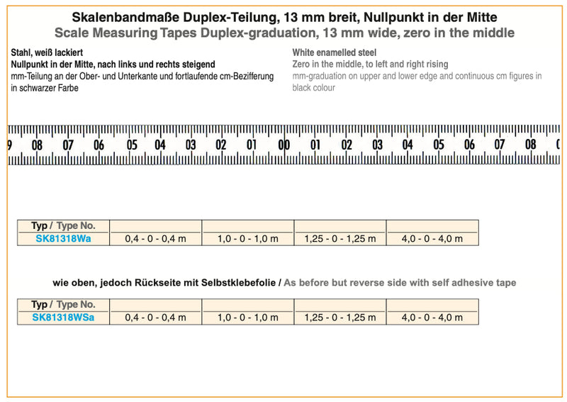 Αυτοκόλλητη Μετροταινία Οριζόντια Ατσάλινη (0 στο κέντρο) 13 mm Richter