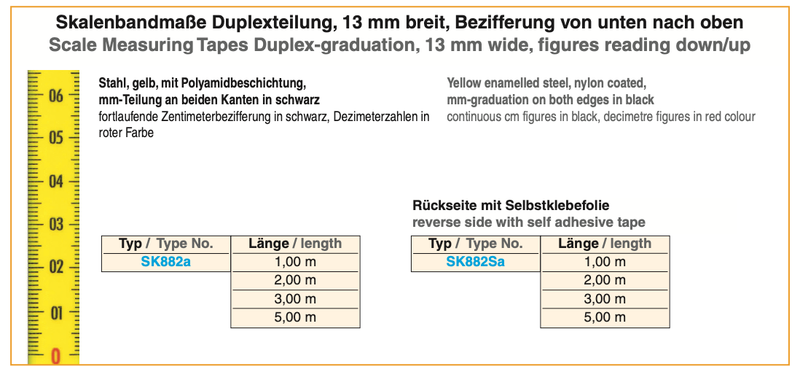 Αυτοκόλλητη Μετροταινία Ατσάλινη Πλαστικοποιημενη (απο κάτω προς τα πάνω) 13 mm Richter