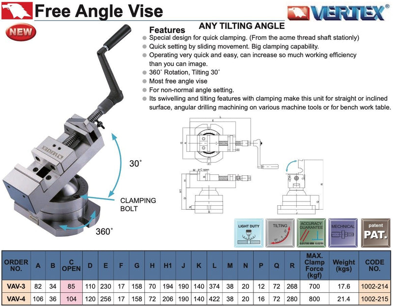 Μέγγενη Φρέζας Ελεύθερης Γωνίας Vertex