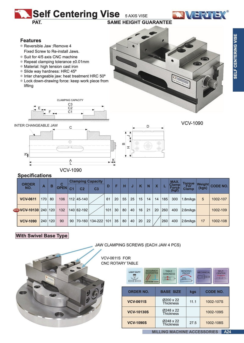 Μέγγενη Ακριβείας Self Centering CNC Vertex