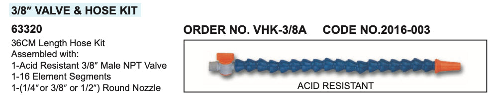 VHK-3/8A - Σετ Σωληνας Ακροφυσιο Διακοπτης Σαπουνελαίου 36cm για σύστημα 3/8 ΑΝΤΟΧΗ ΣΕ ΟΞΕΑ