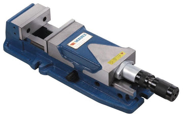 Vertex VHO-5 hydro-mechanical milling vice, blue body with steel jaws and clamping handle