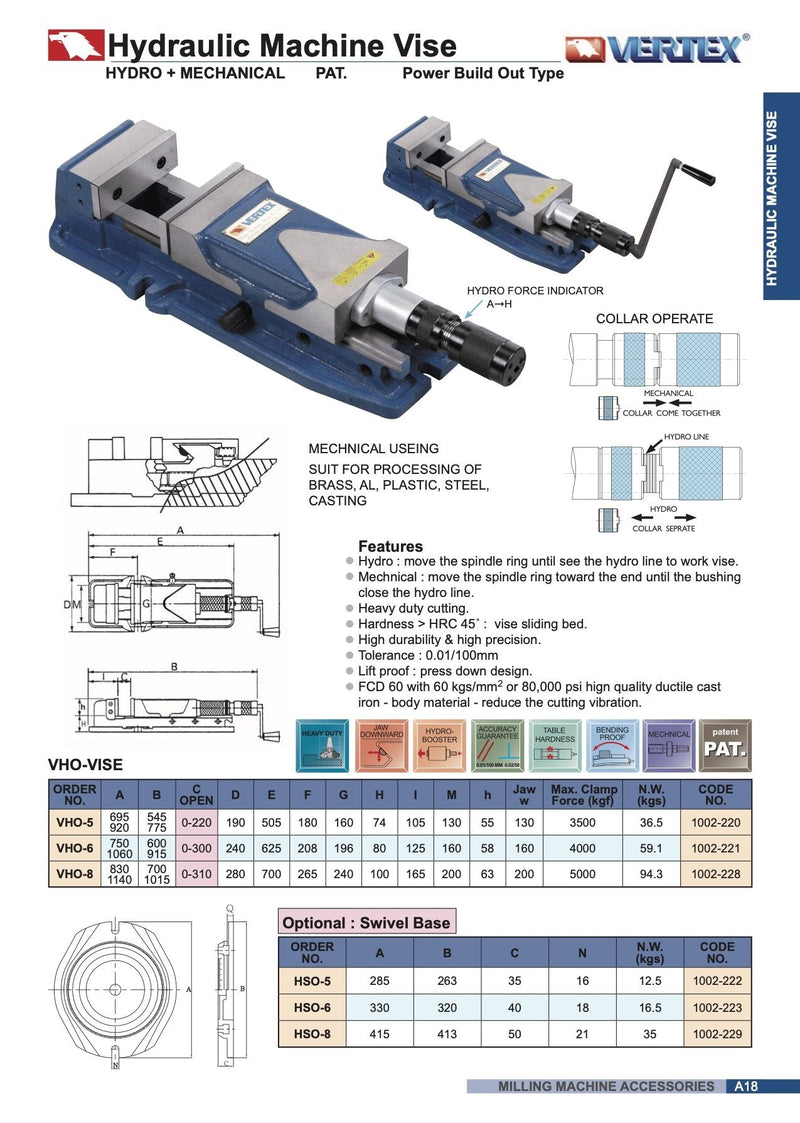 Μέγγενη Φρέζας Υδρομηχανική Vertex