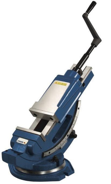 Vertex VHT-4 2-axis hydraulic milling vice, blue, with graduated swivel base and clamping crank
