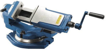 Vertex VHT-4U 3-axis hydraulic milling vise, blue, with swivel base and clamping handle