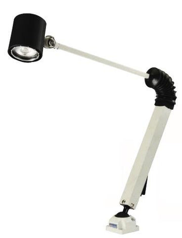 Φωτιστικό Vertex Concentrate LED VLED-30L με σφιγκτήρα, λευκό βραχίονα και μαύρη κυλινδρική κεφαλή LED