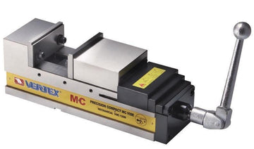 Vertex VMC-100M compact CNC vise, metal with precision jaws and clamping handle on the right
