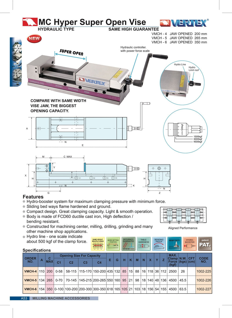 Υδραυλικη Μέγγενη Εργαλειομηχανης Super Open Vertex