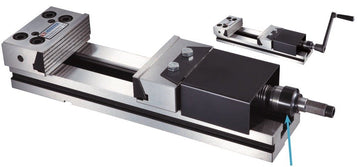 Vertex VMP-6BH hydraulic modular machine vise, metal with black body and clamping handle