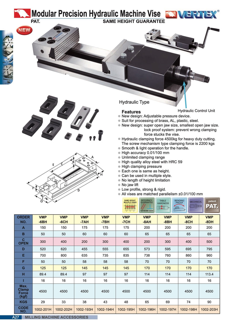 Μέγγενη Modular Υδραυλική Εργαλειομηχανης Vertex