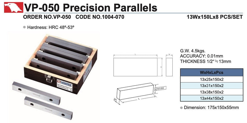 Παράλληλα Πλακίδια - 4 ζευγάρια - 150x13 mm Vertex