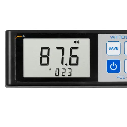 Μετρητής λευκότητας PCE Instruments PCE-WNM 100 με μεγάλη οθόνη LCD και μπλε πλήκτρα SAVE/ON-OFF